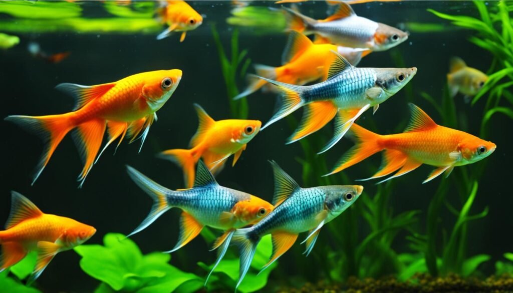 swordtail and goldfish